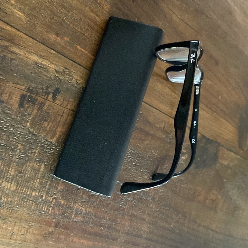 Ray Ban, Shiny (not matte) Black Rectangular Glasses with Case - Picture 2 of 5
